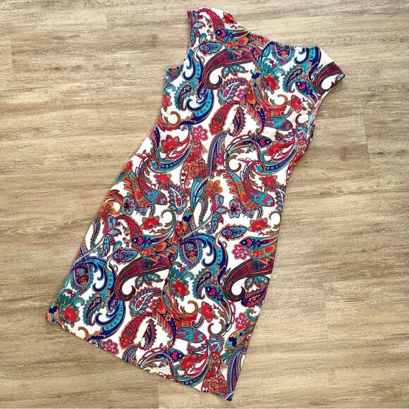 Lauren Ralph Lauren Paisley Print Ruched Cap Sleeve Sheath Dress Size 16 - Picture 5 of 9